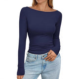 2025 Autumn And Winter Boat Collar Ribs Jersey Folding Body Out Of The Coat Leisure Basic T-Shirt