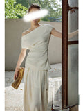 Summer New Set Thin Hip Essence BI Into Imported Three-Home Folded Trouser Top Set