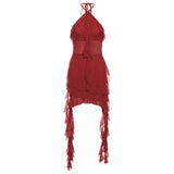 2025 Autumn And Winter New Women's Pure Color Repair Height Waist Street Fashion Hanging Neck-Laught Dress 68HZ