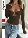 Dili Y2K Hottie Style Sexy Solid Color Long-Sleeved T-Shirt Women's Clothing 2025 Autumn And Winter