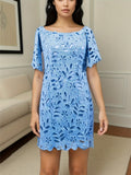 2025 New Commuter Wind Solid Color Brae Shoulder Hollow Lace Dress Dress Dress Dress Woman