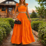 2025 Summer New Temperament Sexy Solid Color Sling Belt Large Two Sets Of Suit Dress