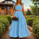 2025 Summer New Temperament Sexy Solid Color Sling Belt Large Two Sets Of Suit Dress