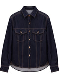 Free Ironing Drop Soft TR Denim Retro High-Waist Broad Leg Bright Line Denim Shirt Loose Set