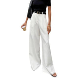 White Commuting Style Suit Pants Women Fashion High-Waisted Leisure Pants Loose Simple Drag Trousers 68HZ