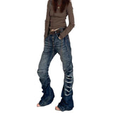 Vintage Cat Claw-Patty Jeans Women's High Street Babes Design Straight Trousers Set Thin Trousers Tide 68HZ