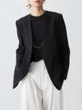 No Collar Thin Set High-End Black Casual Suit Minimalist Suit Jacket