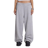 Vintage Gray Trousers Women High-Waisted Loose Thin Haired Side Drag Flooring Casual Pants 68HZ