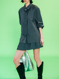 New High-Wisdom Wearing The Same Gray Stripes Loose Thin Shirt Tie Shirt Woman