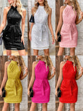 2025 Exploding Sexy Spice Girls Packing And T-Shirt Adjusting Belts Hanging Neck Lien Short Dressȹs