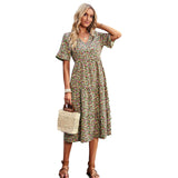 Dili Independent Research And Development Design Printing V-Neck Short-Sleeved Dress Dress 2025 Summer Women's Fashion