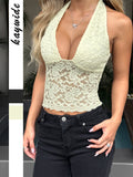 Dili Y2K Hottie Lace Hanging Neck Vest T-Shirt Women's Clothing 2025 Autumn And Winter