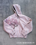 Derschutze Cherry Embroidered Worker Jacket Men's And Women's Same Y2K Harajuku Hooded Jacket 68HZ