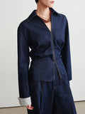 Ring Garlic Original Color Imitation Denim Waist Shirt + Rubber Air Pants Set Age-Old Fashion Two Sets