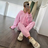 Casual Ladies Set Solid Long Sleeve Zipper Hoodie Tight Trousers Two-Piece Set 68HZ