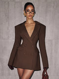 Autumn 2025 New Long-Sleeved Fashion Sexy Deep V Solid-Color Casual Suit Long-Sleeved Dress