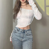 Autumn 2025 New Women's Solid Color Empathic Umbilical Fashion Irregular Slanted Shoulder Long-Sleeved T-Shirt 68HZ