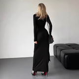New Fashion Sexy V Long Sleeves With Solid Color Bags Of Winding Dresses In Fall 2025