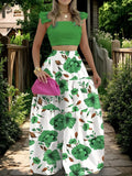 2025 Summer New Temperament Sexy Solid Color Sling Belt Large Two Sets Of Suit Dress
