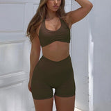 Dili Sports Yoga Wind Hanging Neck Bra Shorts Two Sets Of Women's Clothing 2025 Spring And Summer