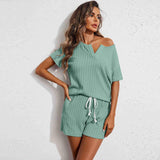 Spring And Summer Lady Home Clothes Pajamas Set Knitted Clothes Shorts Two-Sleeve Shorts Two-Set