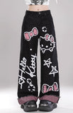 Vintage Graffiti Design-Sensitive Jeans Women Y2K New High-Rise Loose Thin Straight Pants Tide 68HZ