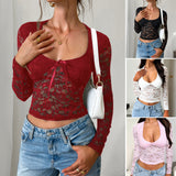 Dili 2025 Spring And Summer New Y2k Sexy Style Repair Hollow Long Sleeve Tie Lace Lace Top