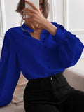 Spring 2025 New Elegant Solid Color Collar Long Sleeve Single-D Row Button Loose Women's Top Shirt Women