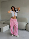 Women's Street Style Loose Casual Trousers Fashion Loose Waist Trousers 68HZ