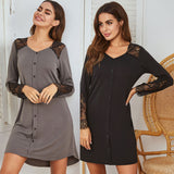 Autumn And Winter Lady Long Sleeves Lace Splicing Fake Door Fumice Home Clothes Pyjamas Woman