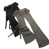Spice Girls Fake Two-Piece Bow Tie With Sexy Low-Rise Horn Trousers Women's Cake Fake Two Slim Slimming Skirts 68HZ
