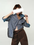 Design-Sense Shirt Denimed Stitched Cotton Stripes Loose And Fashionable Casual Shirt For Women