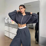 Women's Casual Suit Solid Long-Sleeved Zipper Open Shirt ³é³é³é³é³é³é³é³é³é³éÐä¿ã Two Sets Of Sports Tights 68HZ