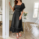 Dili Leisure Vacation Short Sleeve Simple Long Dress Dress Dress Women's Dress 2025 Summer