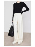 Trousers White Banana Pants Women Hanging Straight Slack Autumn Winter Thick Hairy Broad Leg Pants