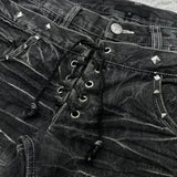 Vintage Double-Belt With Micro-Tight Jeans Men Y2k Street Water Wash To Make Old Hole Tug Pants Tide 68HZ