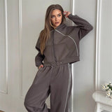 Casual Sports Ladies Set Solid Color Long Sleeve Zipper Jacket Tight Pants Two-Piece Set 68HZ