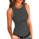 2025 Summer Women's Ribs Small Vest Round Collar Body Type Women's Vest