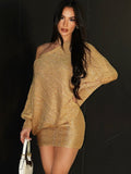 Autumn 2025 New Sexy Collar Shoulder Fashion Hot Bag Hip Dress Babes Waist Dress