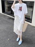 Summer New Imitation Acetic Acid Double-Sided Scursing Under The Hem Splicing Lace Three-Layer Half-Body Skirt