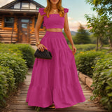 2025 Summer New Temperament Sexy Solid Color Sling Belt Large Two Sets Of Suit Dress