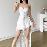 2025 Summer New Women's Solid Color Dress Street Fashion High-Rise Sling Ribbon Bare Back Dress 68HZ