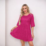 New Burst Fashion Solid Color Loose Waist Short-Sleeved Skirt Dress Banquet Squin Dress