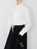 New French Temperament With Thin Long Sleeve High Tie Shirt For Women