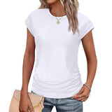 2025 Women's Top Fashion Folded Hat Sleeves Collar Short-Sleeved T-Shirt Solid Color Women's T-Shirt