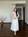 2026 Spring New Women's Fashion Sexy Round Lace Long-Sleeved White Umbrella Skirt Set Southeast Asia