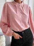 Spring 2025 New Elegant Solid Color Collar Long Sleeve Single-D Row Button Loose Women's Top Shirt Women