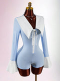 New INS Bump Collar Bow Design Sweet Waist Jump Trousers Jumpsuit Woman