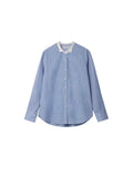 New Overlapping Multi-Season High-Wisdom Workplace Blue Strips Straight Bumpy Stitching Fashion Sense Shirt