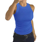 2025 Summer Women's Ribs Small Vest Round Collar Body Type Women's Vest